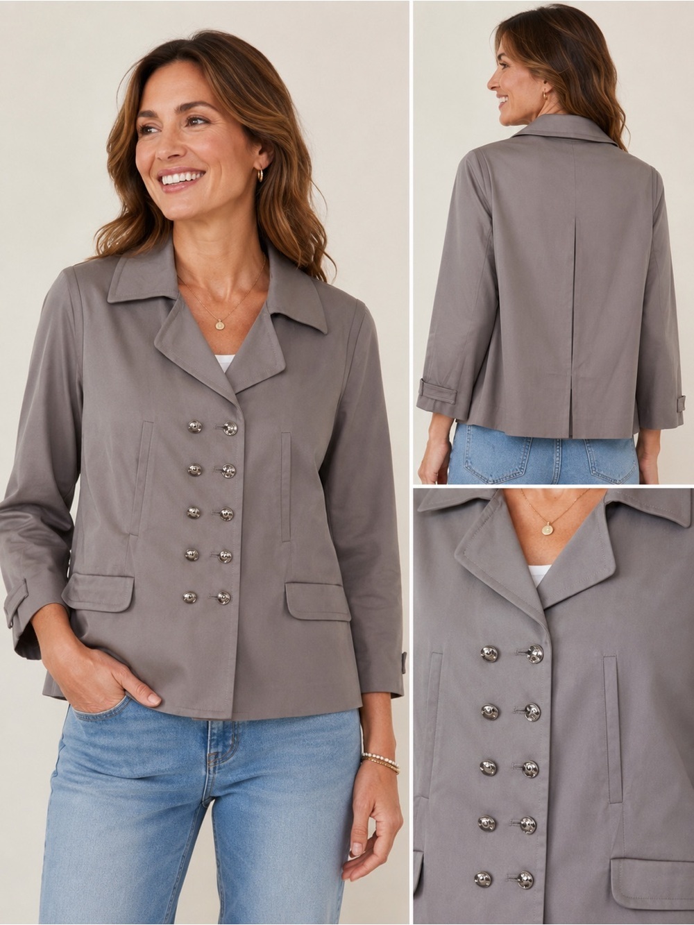 Per Se Taupe Double-Breasted Stretch Blazer Jacket Women’s Size 4